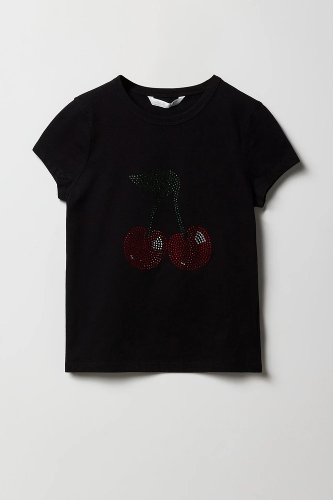 T-shirt à motif de cerise en pierres du Rhin pour filles