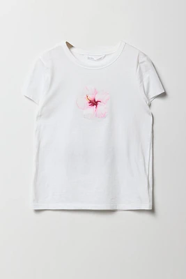 Girls Hibiscus Graphic T-Shirt