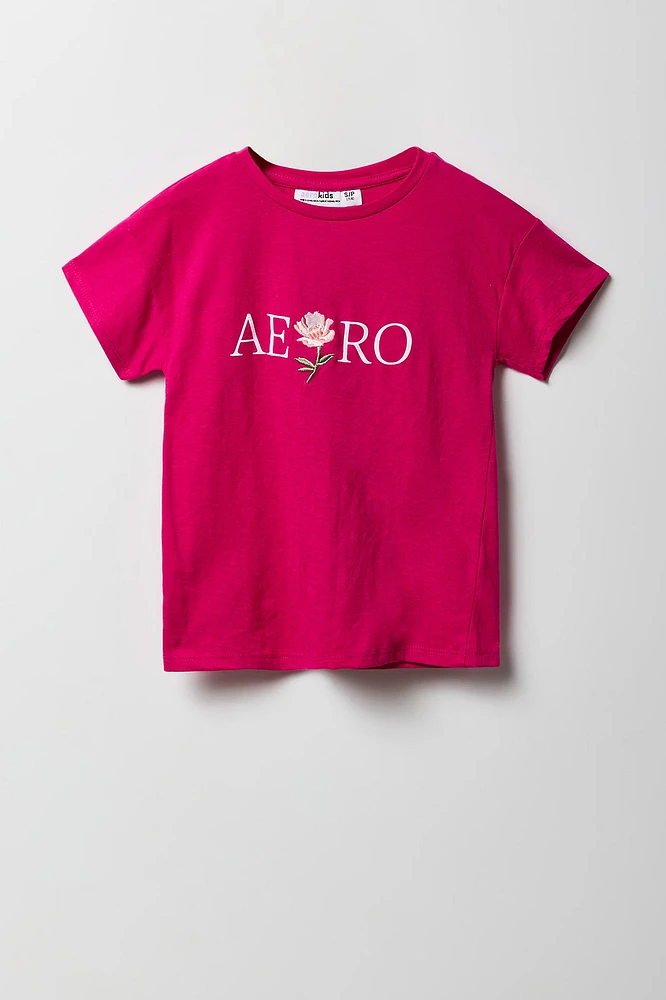 T-shirt avec motif brodé Aero rose pour fille