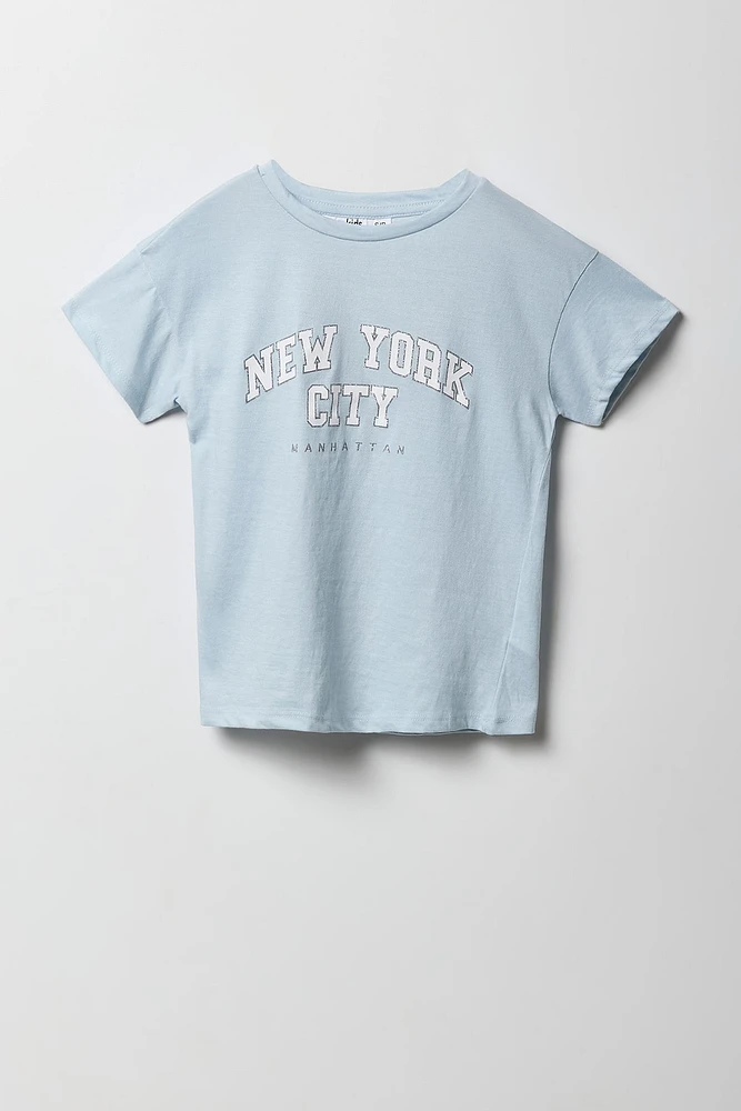 T-shirt à imprimé NYC scintillant pour fille