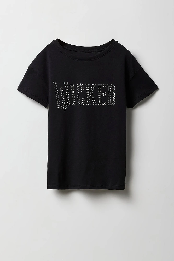 T-shirt à imprimé Wicked avec pierres du Rhin pour fille