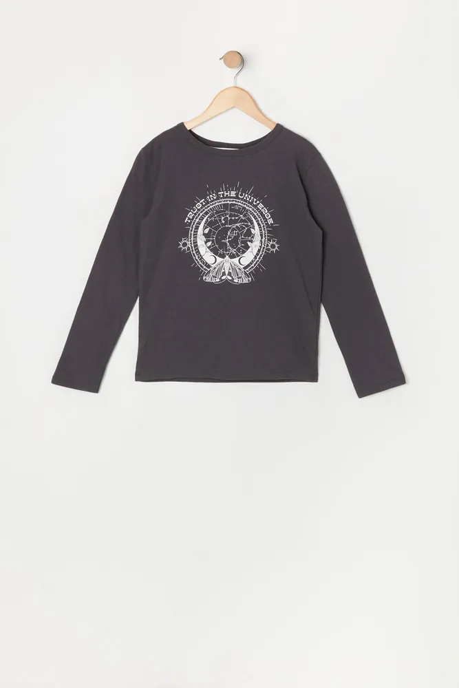 Girls Trust the Universe Graphic Long Sleeve Top