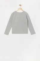 Girls Solid Grey Long Sleeve Top