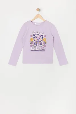 Girls Good Energy Butterfly Graphic Long Sleeve Top