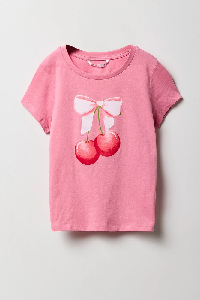 Girls Cherry Bow Graphic T-Shirt