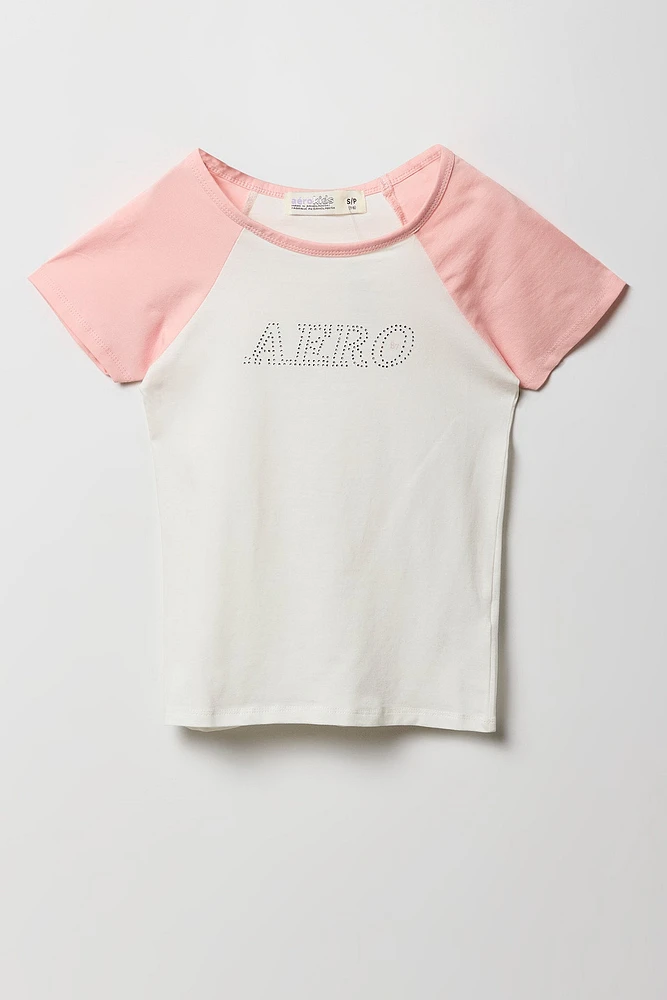 T-shirt raglan à imprimé Aero avec pierres du Rhin pour fille
