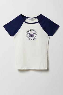 Girls Aero Butterfly Embroidered Raglan T-Shirt