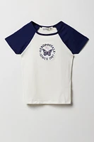 Girls Aero Butterfly Embroidered Raglan T-Shirt