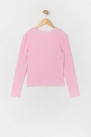 Girls Ribbed Lace Trim Long Sleeve Top