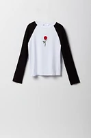 Girls Graphic Ribbed Raglan Long Sleeve Top