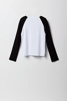 Girls Graphic Ribbed Raglan Long Sleeve Top