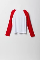 Girls Graphic Ribbed Raglan Long Sleeve Top