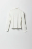 Girls Embroidered Ribbed Turtleneck Top