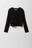 Girls Drawstring Front Long Sleeve Top