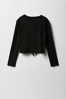 Girls Drawstring Front Long Sleeve Top