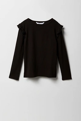 Girls Flutter Shoulder Long Sleeve Top