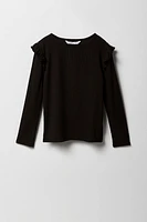 Girls Flutter Shoulder Long Sleeve Top