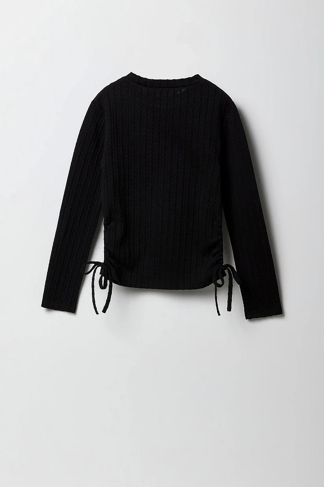 Girls Cable Knit Side Cinched Top