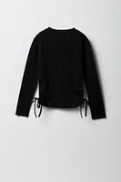 Girls Cable Knit Side Cinched Top