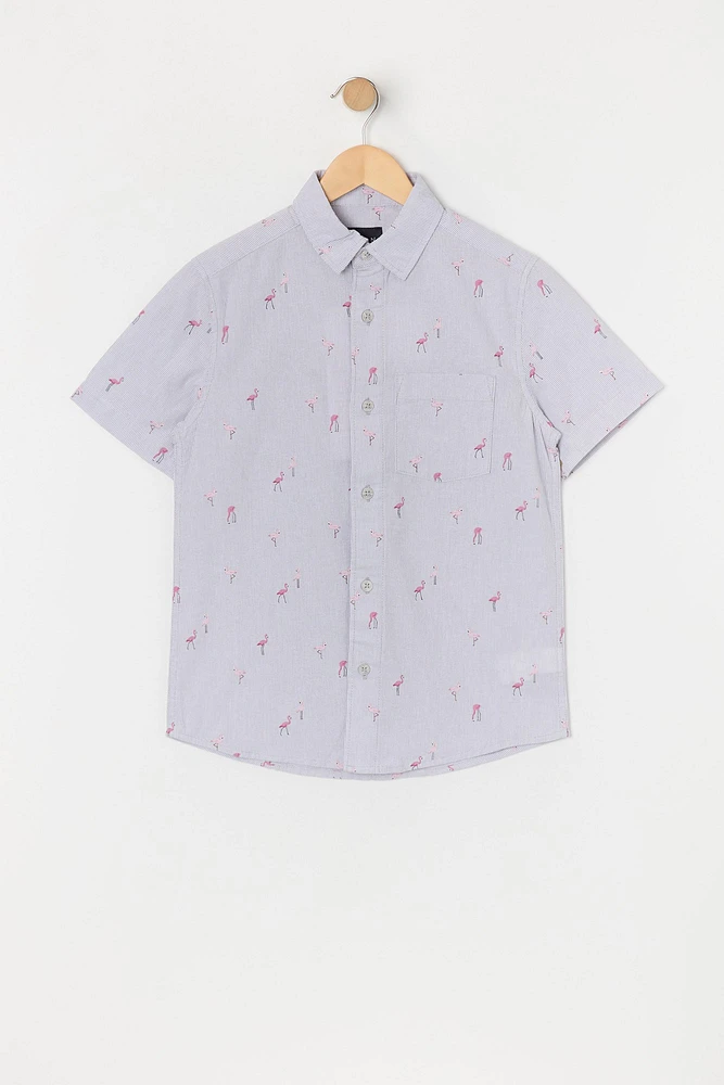 Boys Flamingo Ditsy Print Button-Up Top