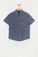 Boys Palm Tree Ditsy Print Button-Up Top