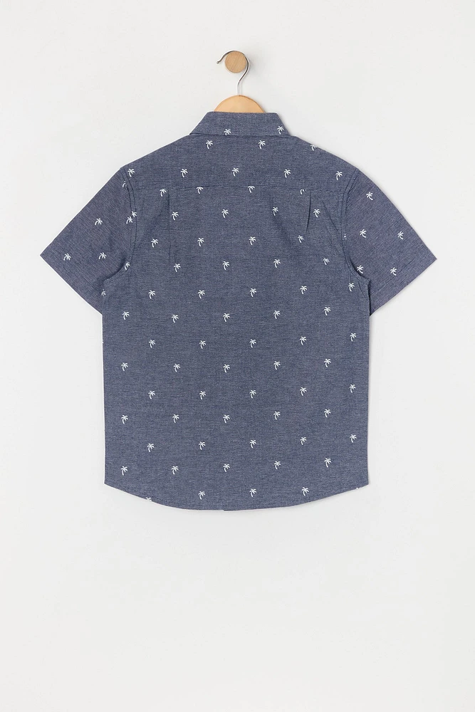 Boys Palm Tree Ditsy Print Button-Up Top