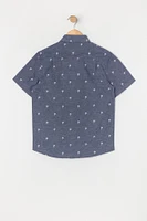Boys Palm Tree Ditsy Print Button-Up Top