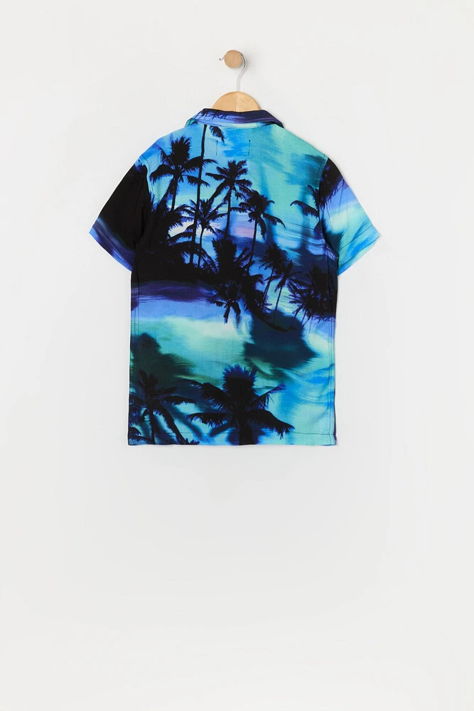 Boys Palm Tree Print Button-Up Top