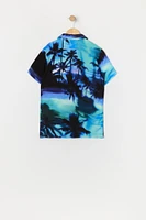 Boys Palm Tree Print Button-Up Top