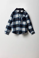 Boys Plaid Hooded Button-Up Top