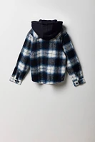 Boys Plaid Hooded Button-Up Top