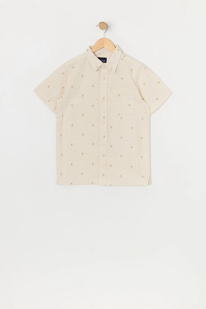 Boys Cactus Ditsy Print Button-Up Top