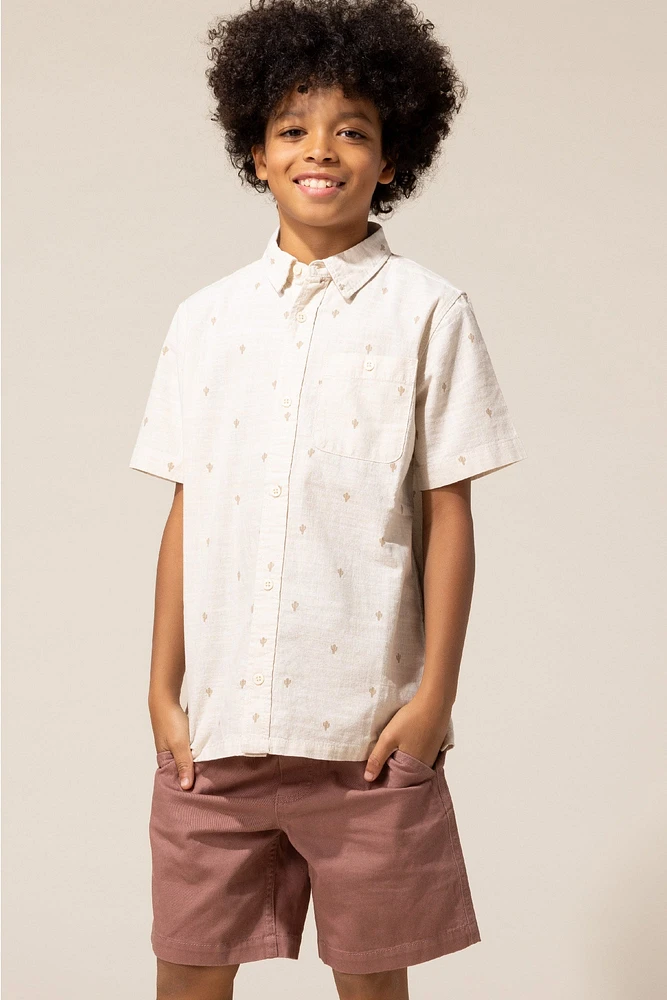 Boys Cactus Ditsy Print Button-Up Top