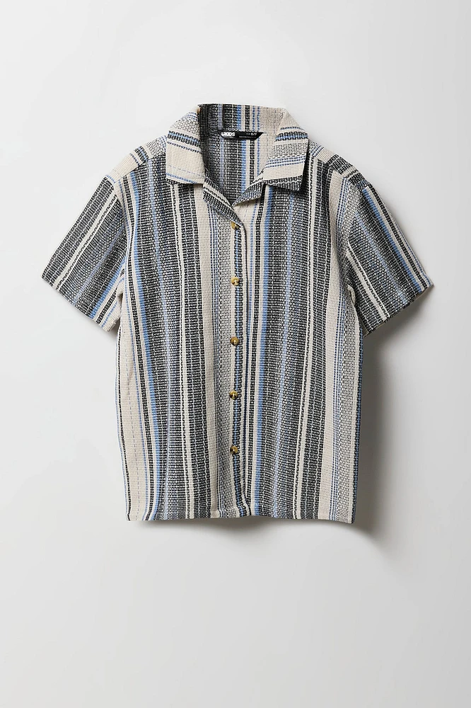 Boys Textured Striped Button-Up Top