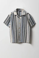 Boys Textured Striped Button-Up Top