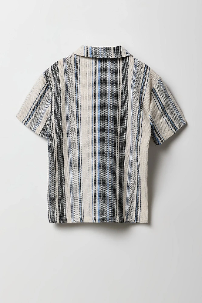 Boys Textured Striped Button-Up Top