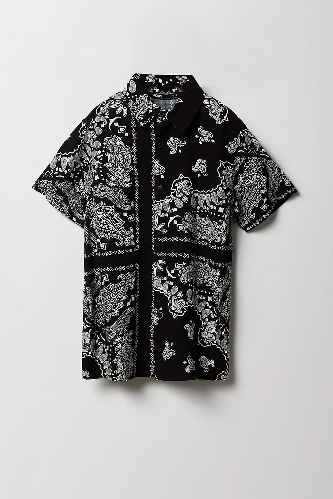 Boys Paisley Print Button-Up Collared Top