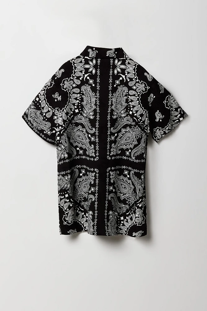 Boys Paisley Print Button-Up Collared Top