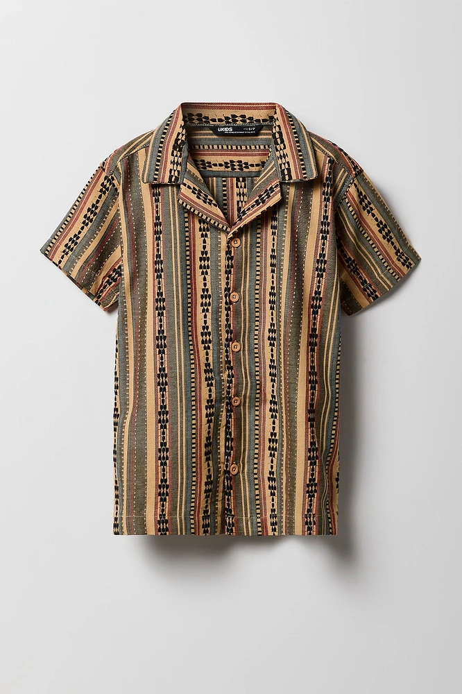 Haut boutonné texturé en tricot de jacquard rayé pour gaçon