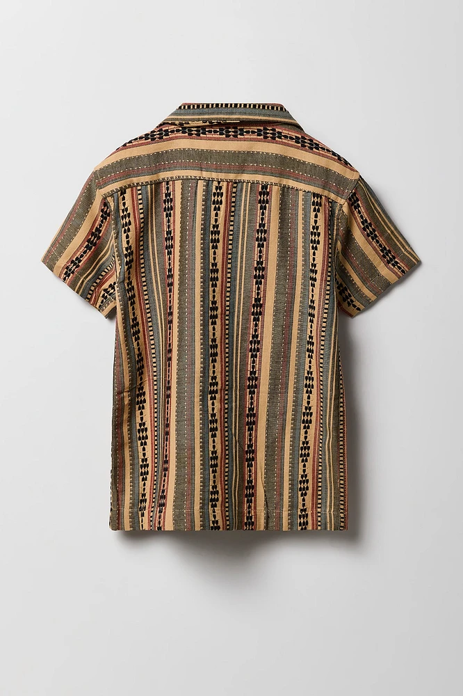 Haut boutonné texturé en tricot de jacquard rayé pour gaçon