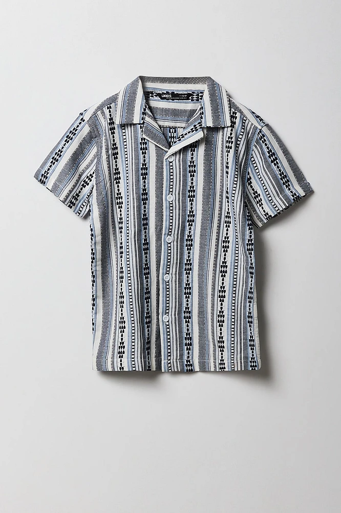 Haut boutonné texturé en tricot de jacquard rayé pour garçon