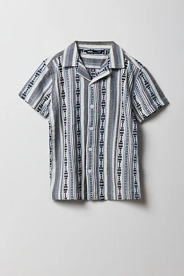 Haut boutonné texturé en tricot de jacquard rayé pour garçon
