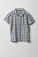 Haut boutonné texturé en tricot de jacquard rayé pour garçon