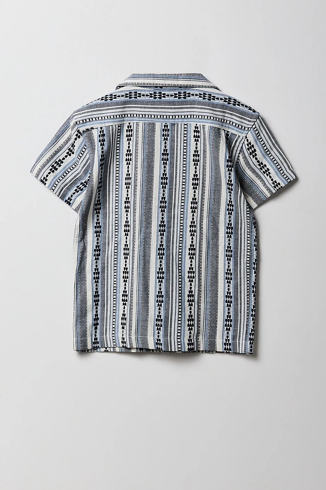 Haut boutonné texturé en tricot de jacquard rayé pour garçon