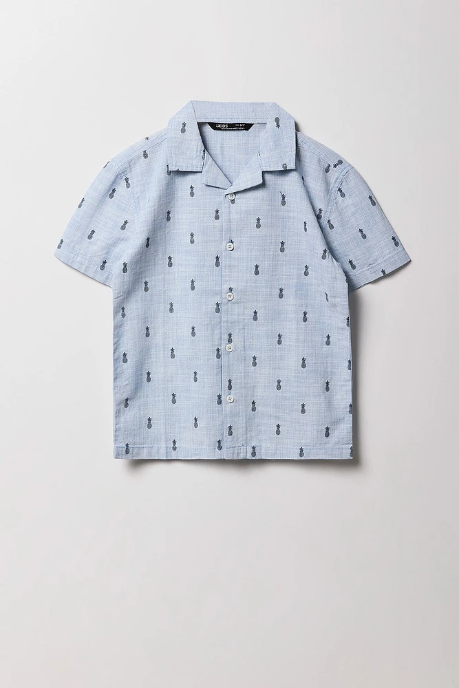 Boys Summer Print Button-Up Short Sleeve Top