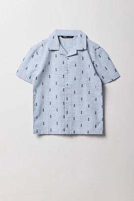Boys Summer Print Button-Up Short Sleeve Top