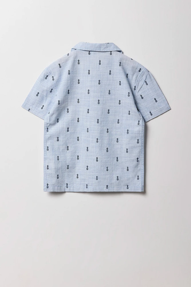 Boys Summer Print Button-Up Short Sleeve Top