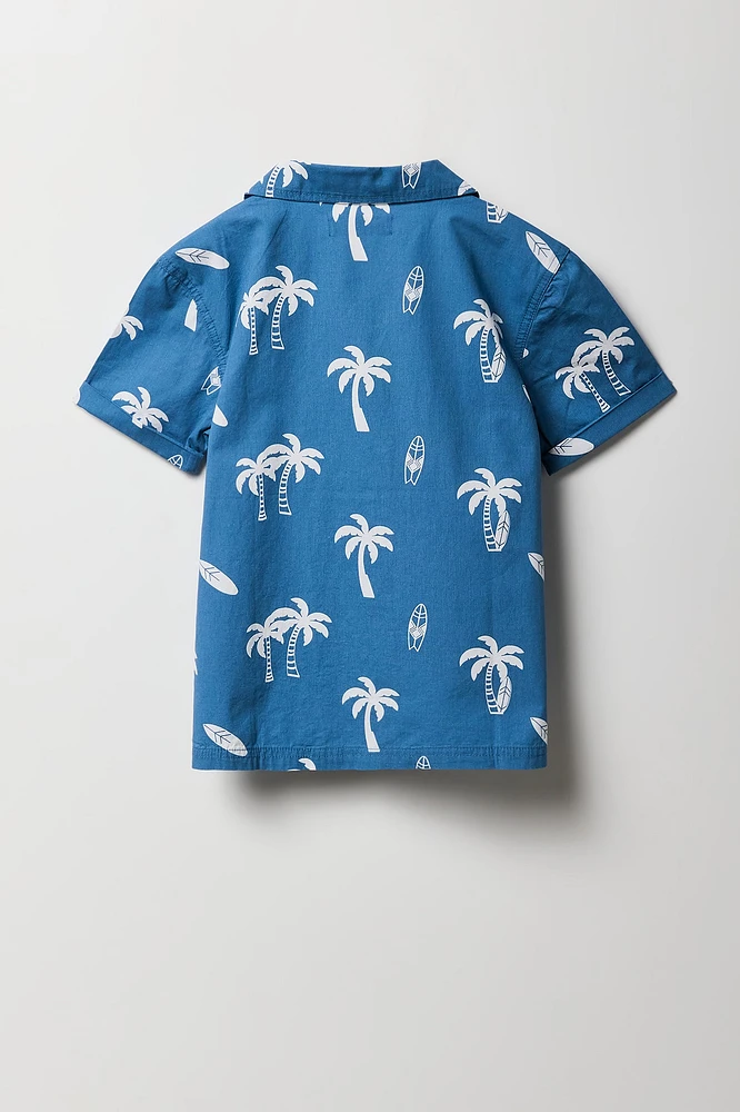 Boys Printed Poplin Button-Up Top