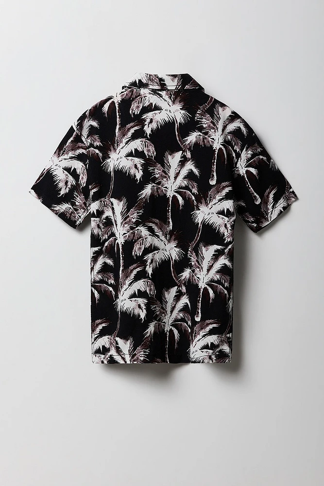 Boys Tropical Print Button-Up Top