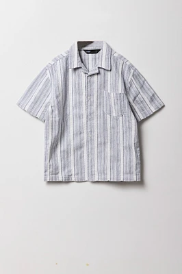 Boys Striped Knit Button-Up Short Sleeve Top